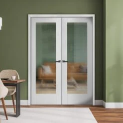 Internal White Primed Pattern 10 Door Ocean Glass Pair Door (121423)