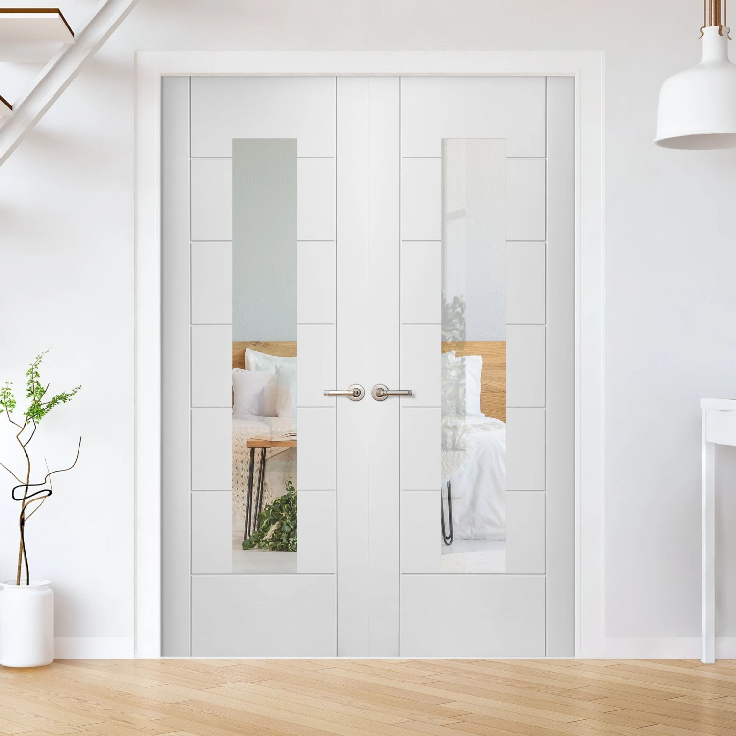 Internal White Primed Pedrena 7P 1 Light Clear Glass Pair Door (121424) 3 Internal White Primed Pedrena 7P 1 Light Clear Glass Pair Door (121424) - Image 3