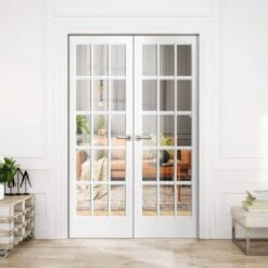 Internal White Primed SA 15 Light Clear Glass Pair Door (121428)