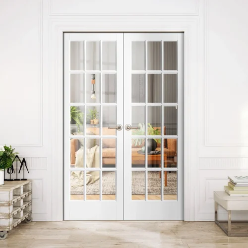 Internal White Primed SA 15 Light Clear Glass Pair Door (121428)