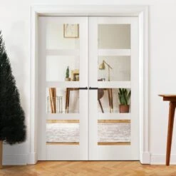 Internal White Primed Shaker 4 Light Clear Glass Pair Door (121429) 5 Internal White Primed Shaker 4 Light Clear Glass Pair Door (121429) -Oak Door Store 1710842629 37430900