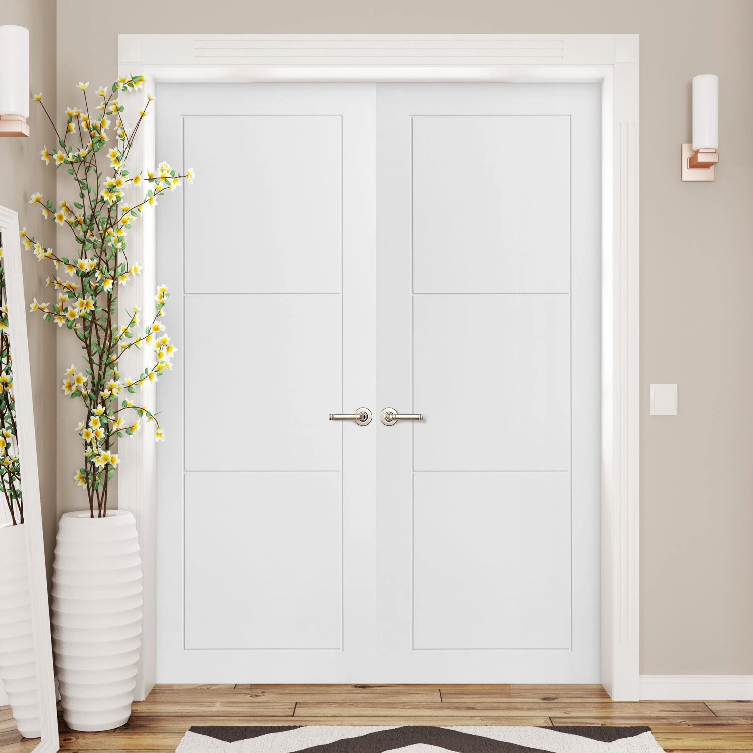 Internal White Primed Shaker 3 Panel Pair Door (121431) 1 Internal White Primed Shaker 3 Panel Pair Door (121431)