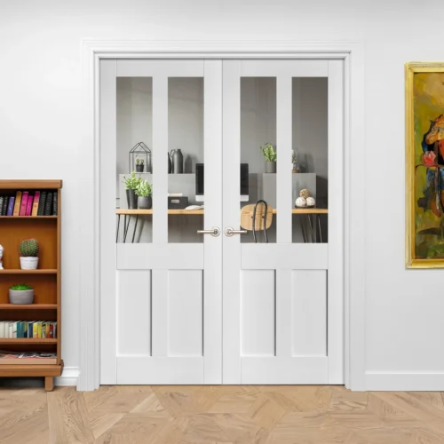 Internal White Primed Victorian 2 Panel 2 Light Clear Glass Pair Door (121438) -Oak Door Store 1710842898 56625500