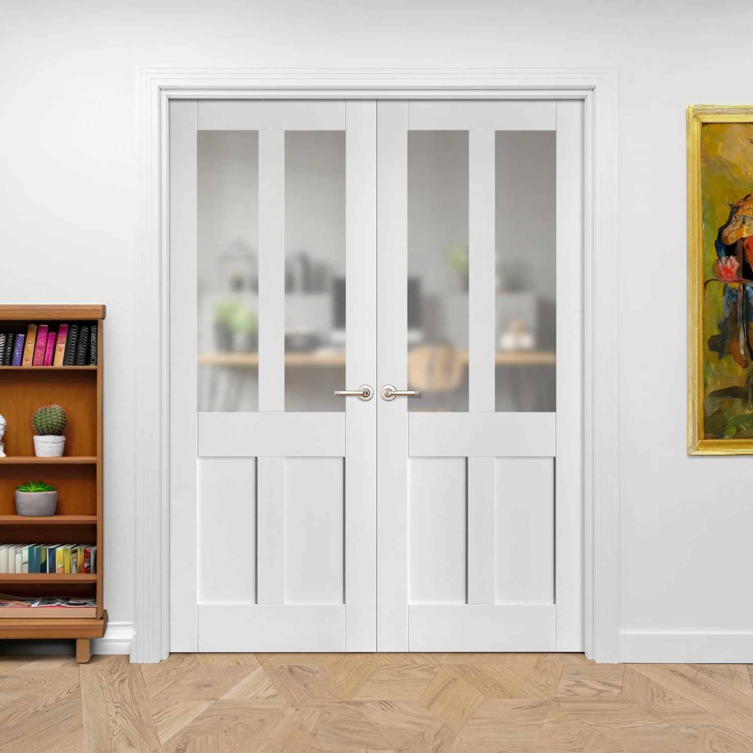 Internal White Primed Victorian 2 Panel 2 Light Obscure Glass Pair Door (121439) 3 Internal White Primed Victorian 2 Panel 2 Light Obscure Glass Pair Door (121439) - Image 3