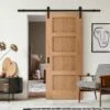 Oak Internal Unfinished Shaker 4 Panel Sliding Door - Black Face Mounted (119950)