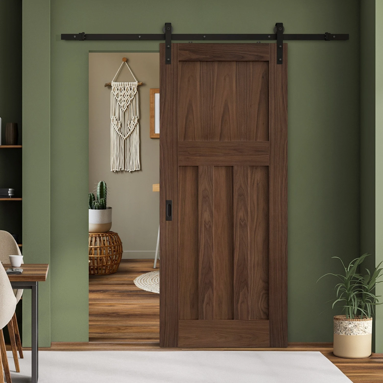 Walnut Internal Fully Finished DX Door Sliding Door - Black Face Mounted (119964) 1 Walnut Internal Fully Finished DX Door Sliding Door - Black Face Mounted (119964)