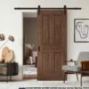 Walnut Internal Fully Finished Victorian 4 Panel Sliding Door - Black Face Mounted (119968)