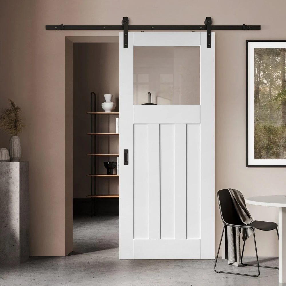 White Internal Primed DX 1930's Clear Glass Sliding Door - Black Face Mounted (119987) 2 White Internal Primed DX 1930's Clear Glass Sliding Door - Black Face Mounted (119987) - Image 2