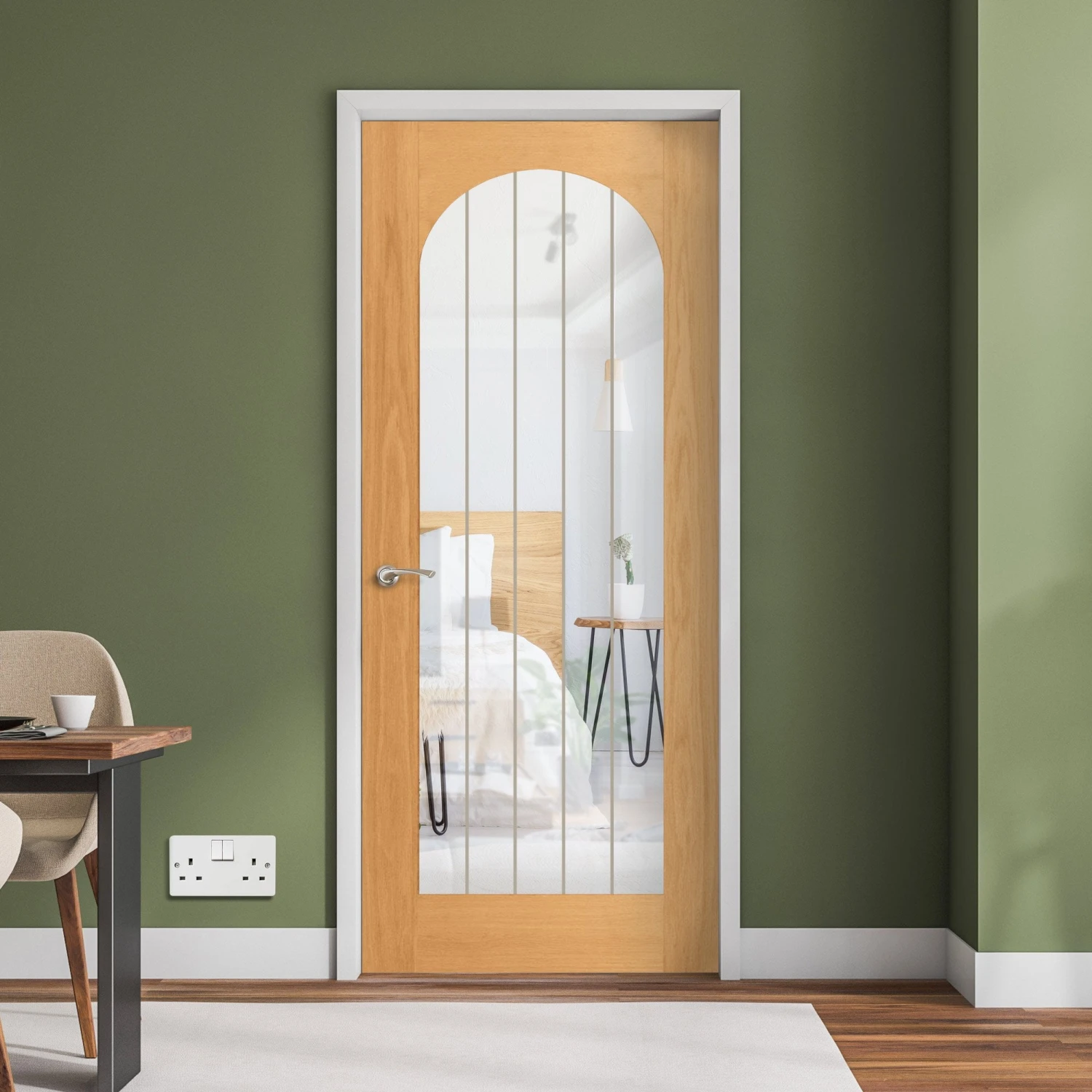 Oak Internal Fully Finished Farley Arched Square Top 1 Light Obscure Lined Clear Glass Door (122072) 1 Oak Internal Fully Finished Farley Arched Square Top 1 Light Obscure Lined Clear Glass Door (122072)