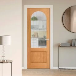 Oak Internal Fully Finished Farley Arched Square Top 1 Panel 1 Light Obscure Lined Clear Glass Door (122073)