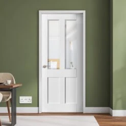White Internal Primed Berkeley 2 Panel 2 Light Bevelled Clear Glass Door (87762) -Oak Door Store 1713192579 76631600