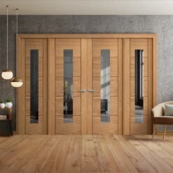 Oak Unfinished Parma Internal 1 Light Clear Glass Room Divider Set