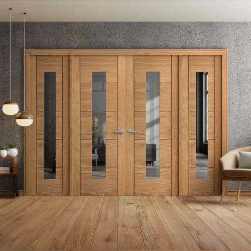 Oak Unfinished Parma Internal 1 Light Clear Glass Room Divider Set