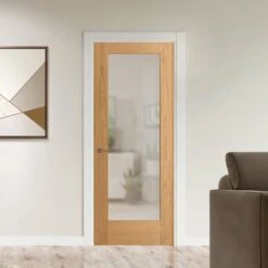 White Oak Unfinished Internal Shaker 1 Light Obscure Glass Door (121823)