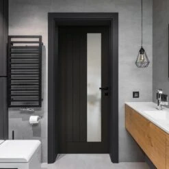 Black Internal Fully Finished Oak Farley 1 Light Offset Obscure Glass Made-to-Measure Door (121932)
