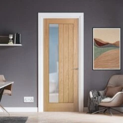 Oak Internal Fully Finished Farley 1 Light Obscure Offset Glass Made-to-Measure Door (121927)