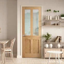 Oak Internal Unfinished Victorian Shaker 2 Panel 2 Light Obscure Glass Made-to-Measure Door (121925)