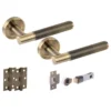 Knurled Round Rose Lever Door Handle Set - Antique Bronze (341499)