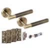 Knurled Round Rose Lever Fire Rated Door Handle Set - Antique Bronze (341501)