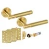 Knurled Round Rose Lever Fire Rated Door Handle Set - Satin Brass (341510)