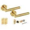 Knurled Round Rose Lever Door Bathroom Handle Set - Satin Brass (341509)