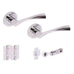 Oasis Round Rose Lever Door Handle Set - Polished Chrome (341520)