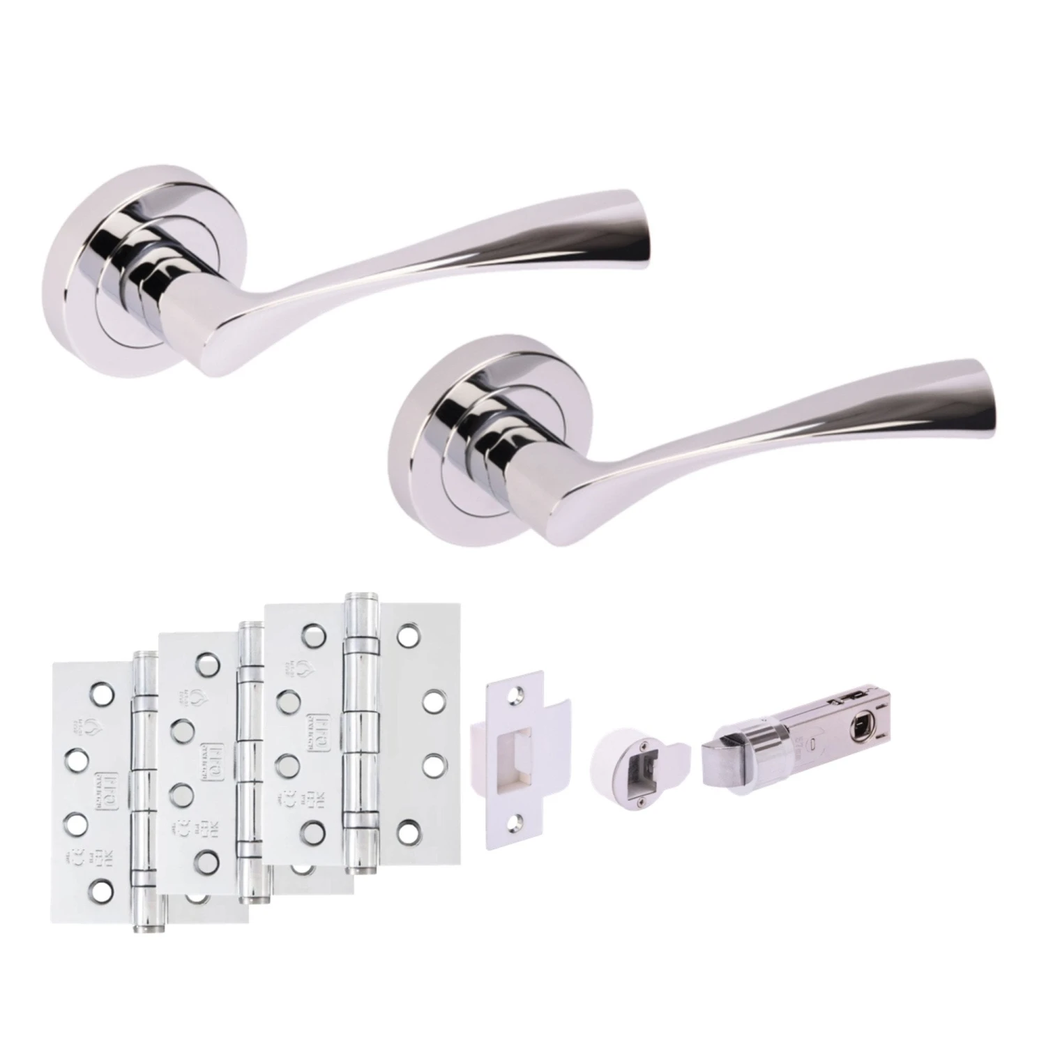 Oasis Round Rose Lever Fire Rated Handle Set - Polished Chrome (341522) 1 Oasis Round Rose Lever Fire Rated Handle Set - Polished Chrome (341522)