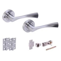 Oasis Round Rose Lever Door Bathroom Handle Set - Satin Chrome (341518)