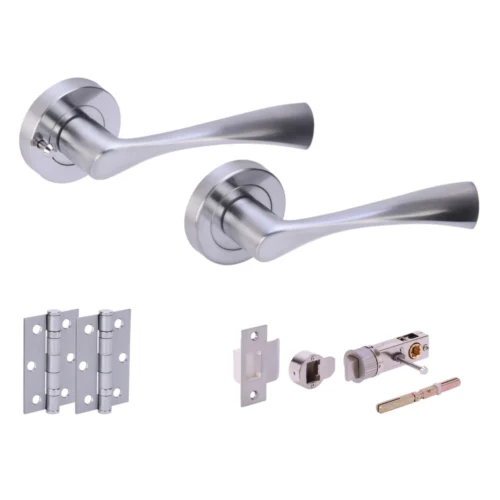 Oasis Round Rose Lever Door Bathroom Handle Set - Satin Chrome (341518)