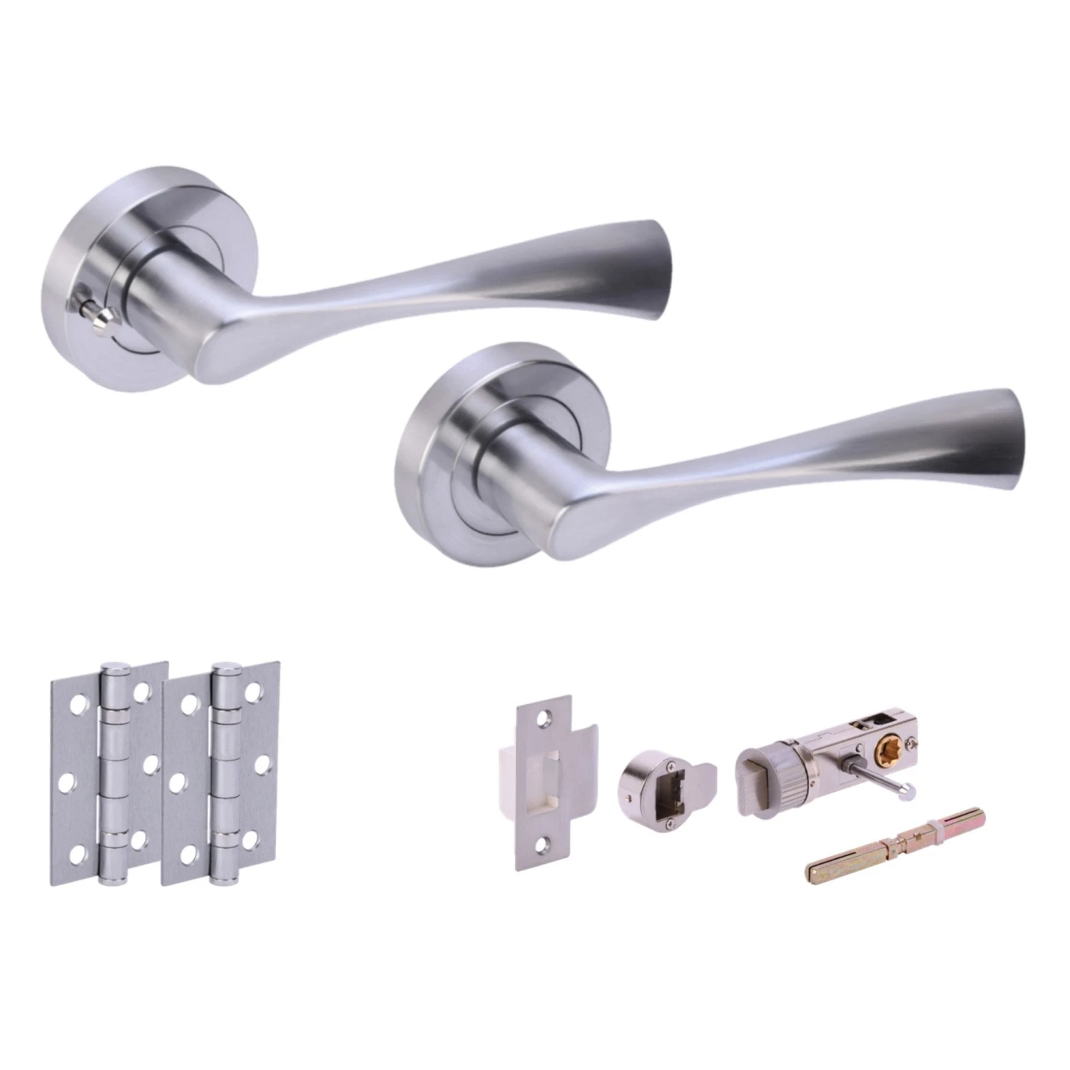 Oasis Round Rose Lever Door Bathroom Handle Set - Satin Chrome (341518) 1 Oasis Round Rose Lever Door Bathroom Handle Set - Satin Chrome (341518)