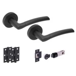 Orbit Round Rose Lever Door Handle Set - Matt Black (248871)