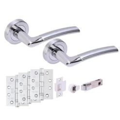 Orbit Round Rose Lever Fire Rated Handle Set - Polished And Satin Chrome (341534)