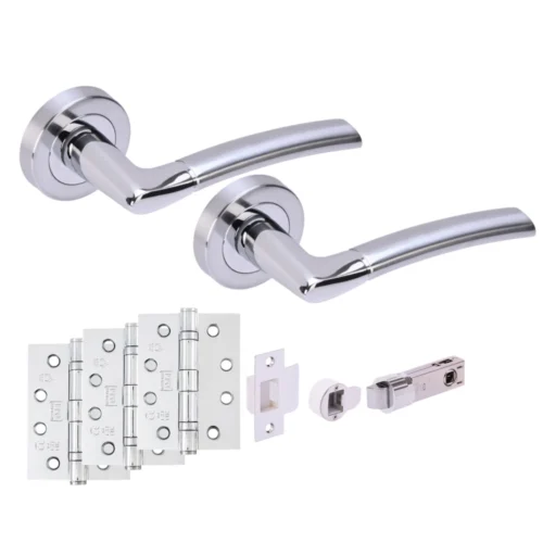 Orbit Round Rose Lever Fire Rated Handle Set - Polished And Satin Chrome (341534)