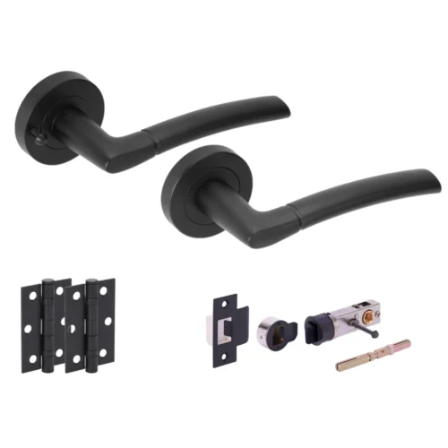 Orbit Privacy Round Rose Lever Door Handle Set - Matt Black (248872)