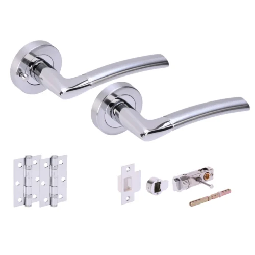 Orbit Round Rose Lever Door Bathroom Handle Set - Polished And Satin Chrome (341533)