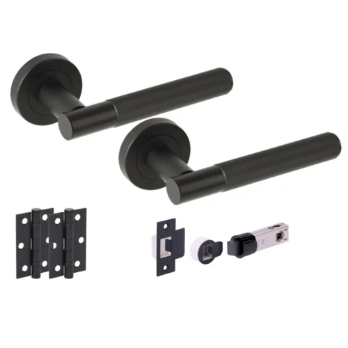 Vida Round Rose Lever Door Handle Set - Matt Black (341553)