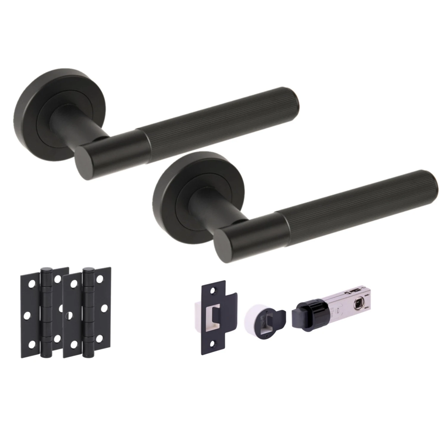 Vida Round Rose Lever Door Handle Set - Matt Black (341553) 1 Vida Round Rose Lever Door Handle Set - Matt Black (341553)
