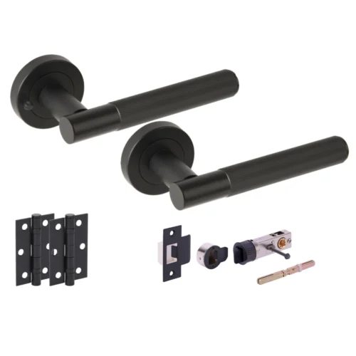 Vida Round Rose Lever Door Bathroom Handle Set - Matt Black (341554)