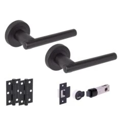 Solus Round Rose Lever Door Handle Set - Matt Black (341538)