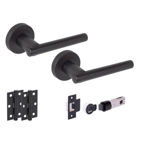Solus Round Rose Lever Door Handle Set - Matt Black (341538)