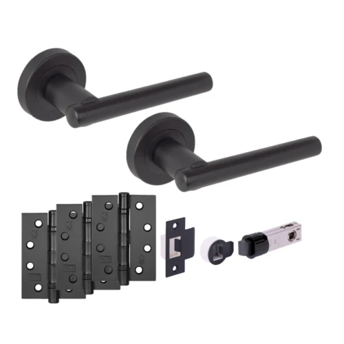 Solus Round Rose Lever Fire Rated Handle Set - Matt Black (341540)