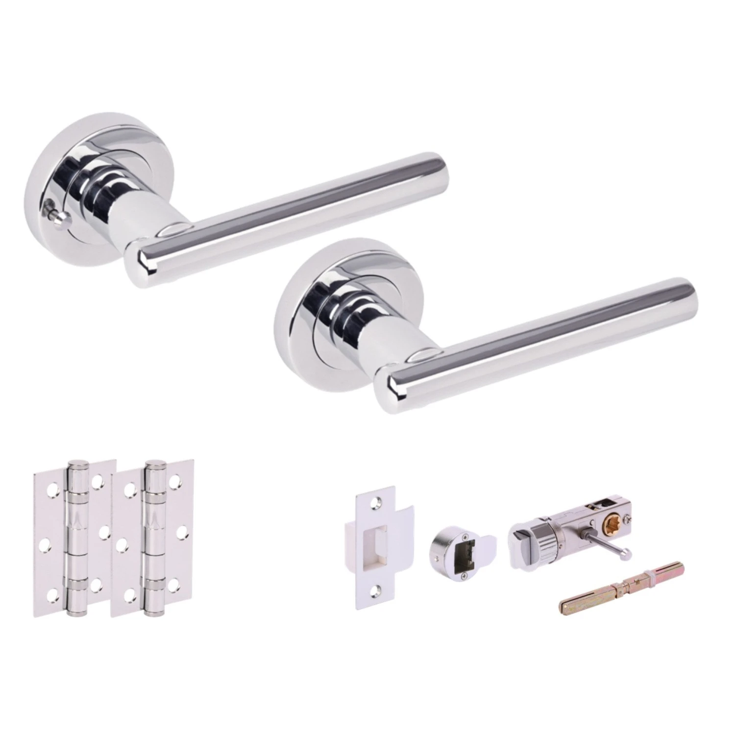 Solus Round Rose Lever Door Bathroom Handle Set - Polished Chrome (341548) 1 Solus Round Rose Lever Door Bathroom Handle Set - Polished Chrome (341548)