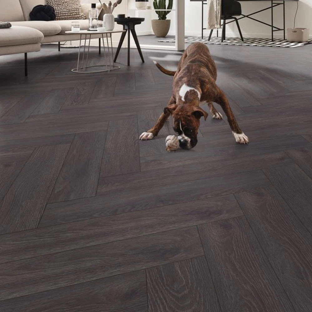 Elba Oak Black - Herringbone 8mm Laminate Flooring (122371) 3 Elba Oak Black - Herringbone 8mm Laminate Flooring (122371) - Image 3