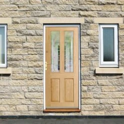 Oak External Unfinished 4 Panel 2 Light Clear Glass Door (EXTOAK4PCG)