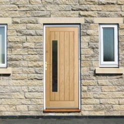 Oak External Unfinished Farley 1 Light Obscure Double Offset Glass Door (EXTOAKFAR1LOFF)