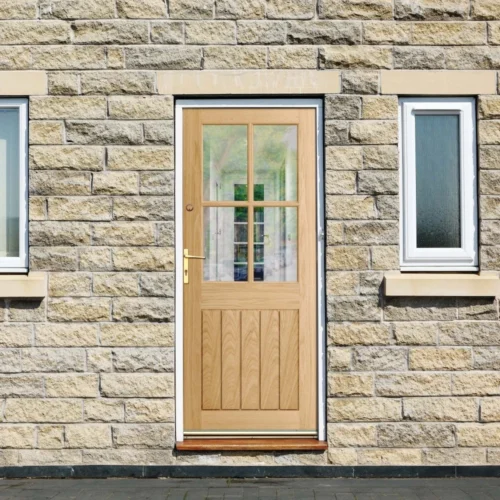 Oak External Unfinished Farley 4 Light Clear Glass Door (EEXTOAKFAR4LCG)
