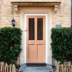 Hardwood External Unfinished 4 Panel 2 Light Obscure Glass Door (EXTHW4POBS)