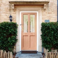 Hardwood External Unfinished 4 Panel 2 Light Clear Glass Door (EXTHW4PCG)