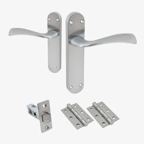 Scimitar Lever On Backplate Door Handle Set - Satin Chrome (122291)