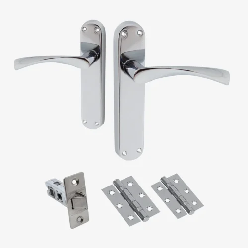 E-Zeta Lever On Backplate Door Handle Set - Polished Chrome (122266)